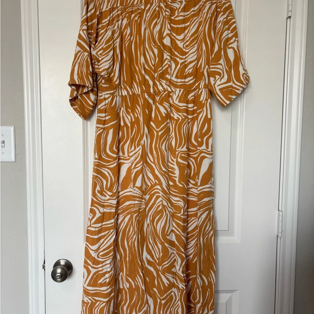 Soft Surroundings yellow‎ zebra print midi shirt dress size small